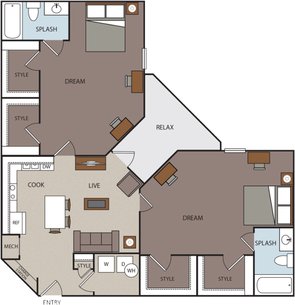 aerial view of a floor plan layout for an apartment at prado