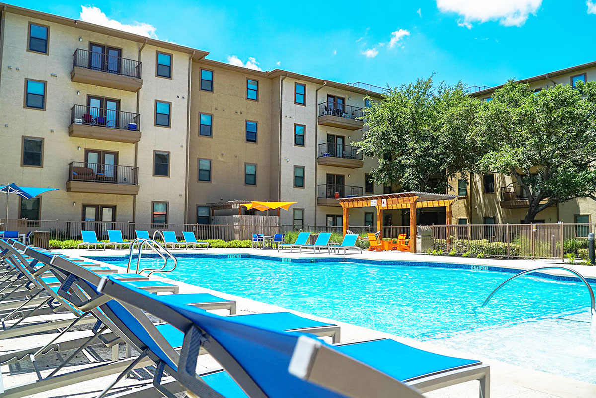 pool area at prado student living apartments