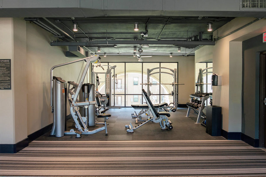 gym at prado student living apartments