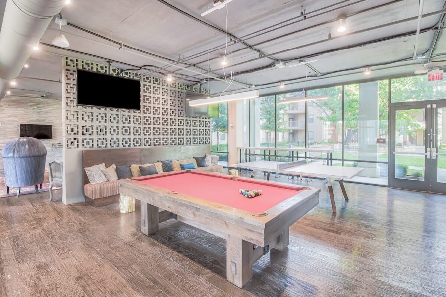 pool table inside the gameroom at prado's student living apartments